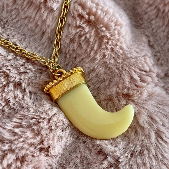 Vintage Faux Ivory Pendant with Long Gold Chain - Picture 1 of 6